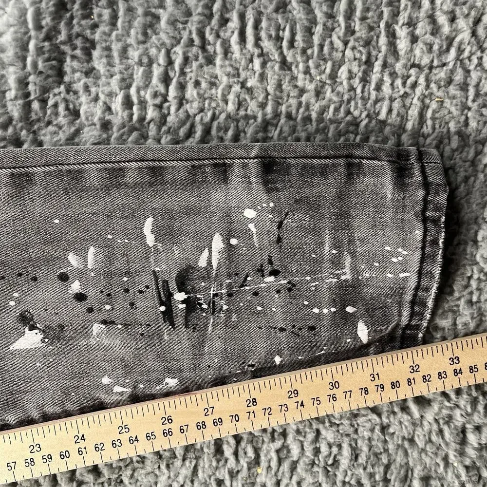 GFTD Los Angeles Mens Skinny Jeans 34x32 Gray Paint Splatter Distressed Ripped